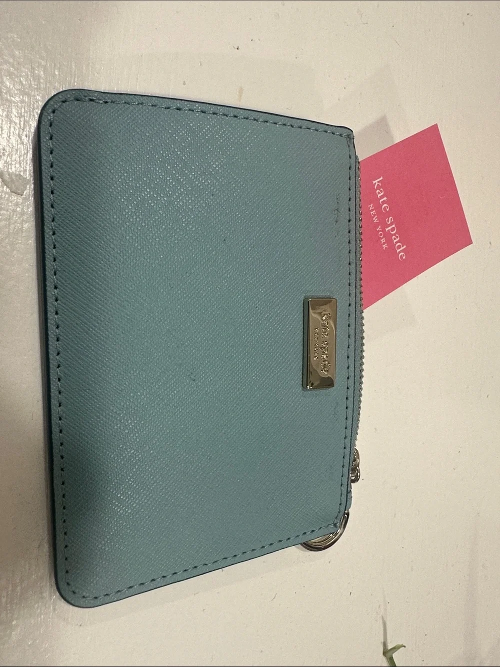 kate spade light blue zip card holder with key ring